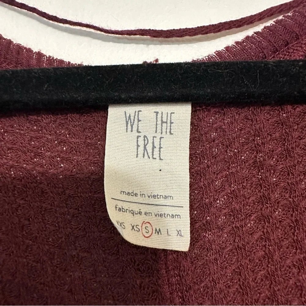 Free People Catalina Waffle Knit Thermal Top in Wine Burgundy Size Small